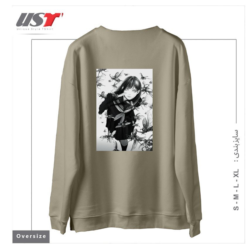 طرح An Instant in Silence سوییشرت اورسایزرنگ نخودی