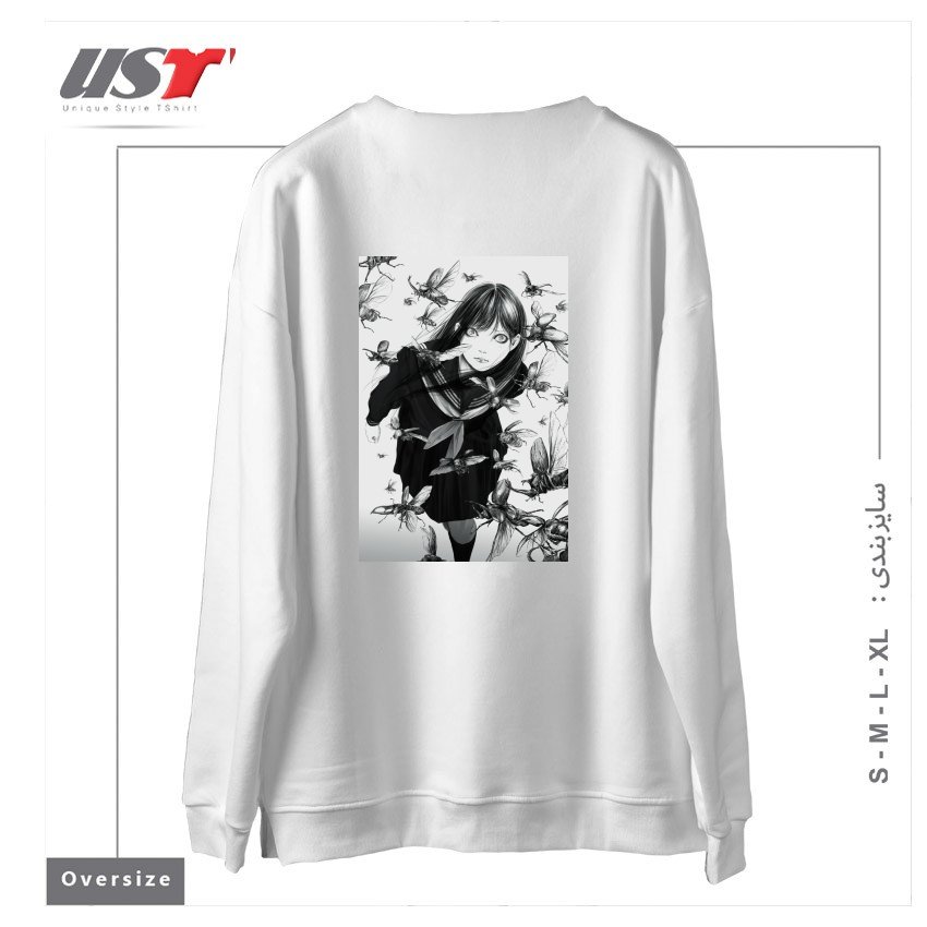 طرح An Instant in Silence سوییشرت اورسایزرنگ سفید