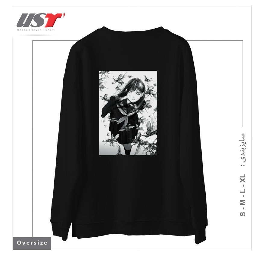 طرح An Instant in Silence سوییشرت اورسایزرنگ مشکی