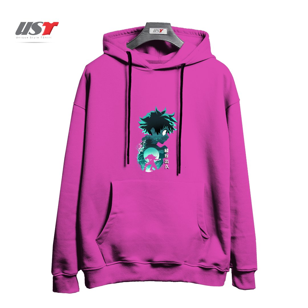 طرح ANIME HERO IZUKU هودی اورسایزرنگ صورتی