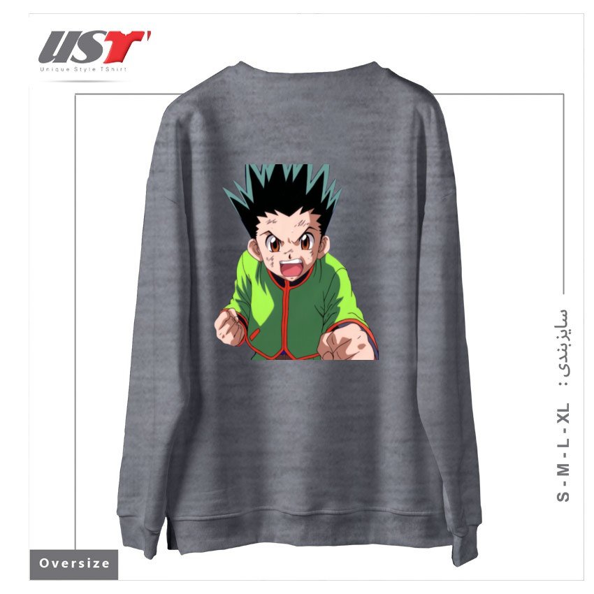 طرح anime سوییشرت اورسایزرنگ طوسی ملانژ