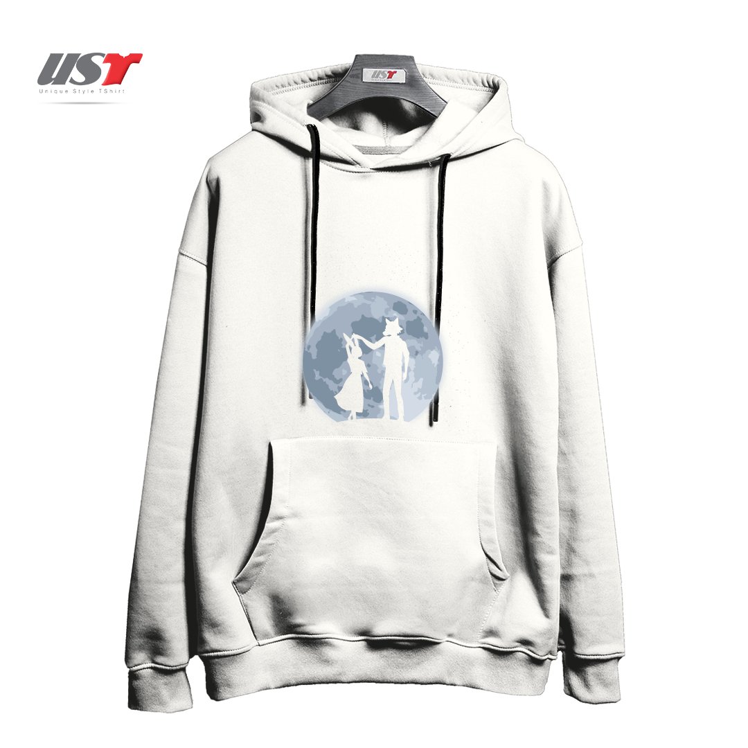 طرح Beasts under the moon هودی اورسایزرنگ سفید