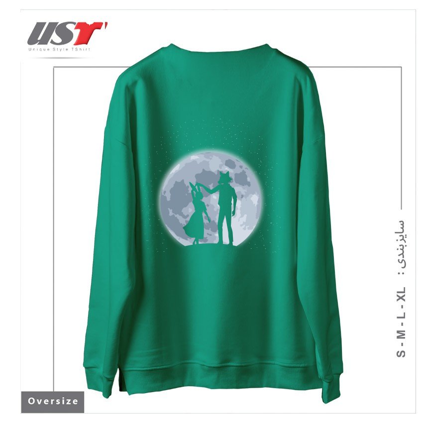 طرح Beasts under the moon سوییشرت اورسایزرنگ سبز سدری