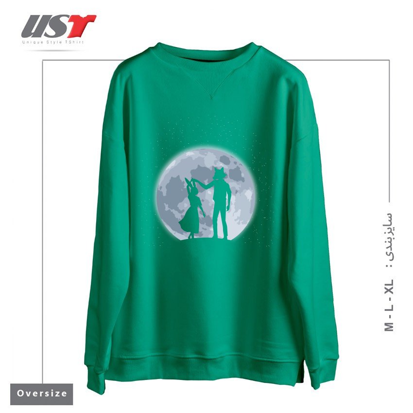 طرح Beasts under the moon سوییشرت اورسایزرنگ سبز سدری