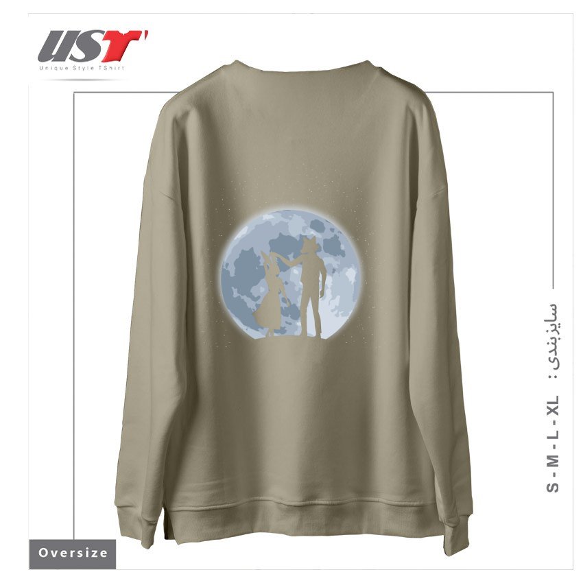 طرح Beasts under the moon سوییشرت اورسایزرنگ نخودی