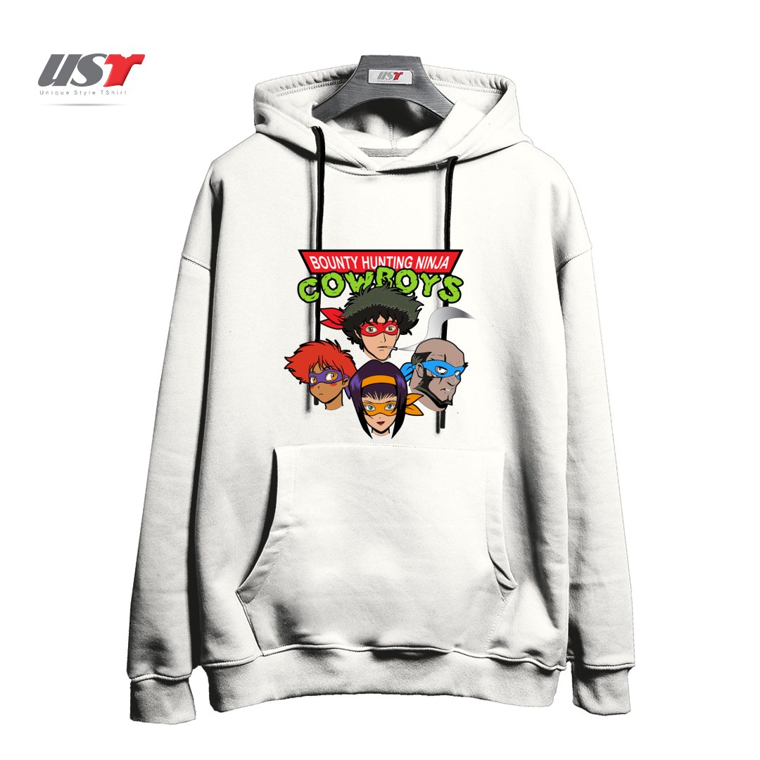 طرح Bounty Hunting Ninja Cowboys هودی اورسایزرنگ سفید