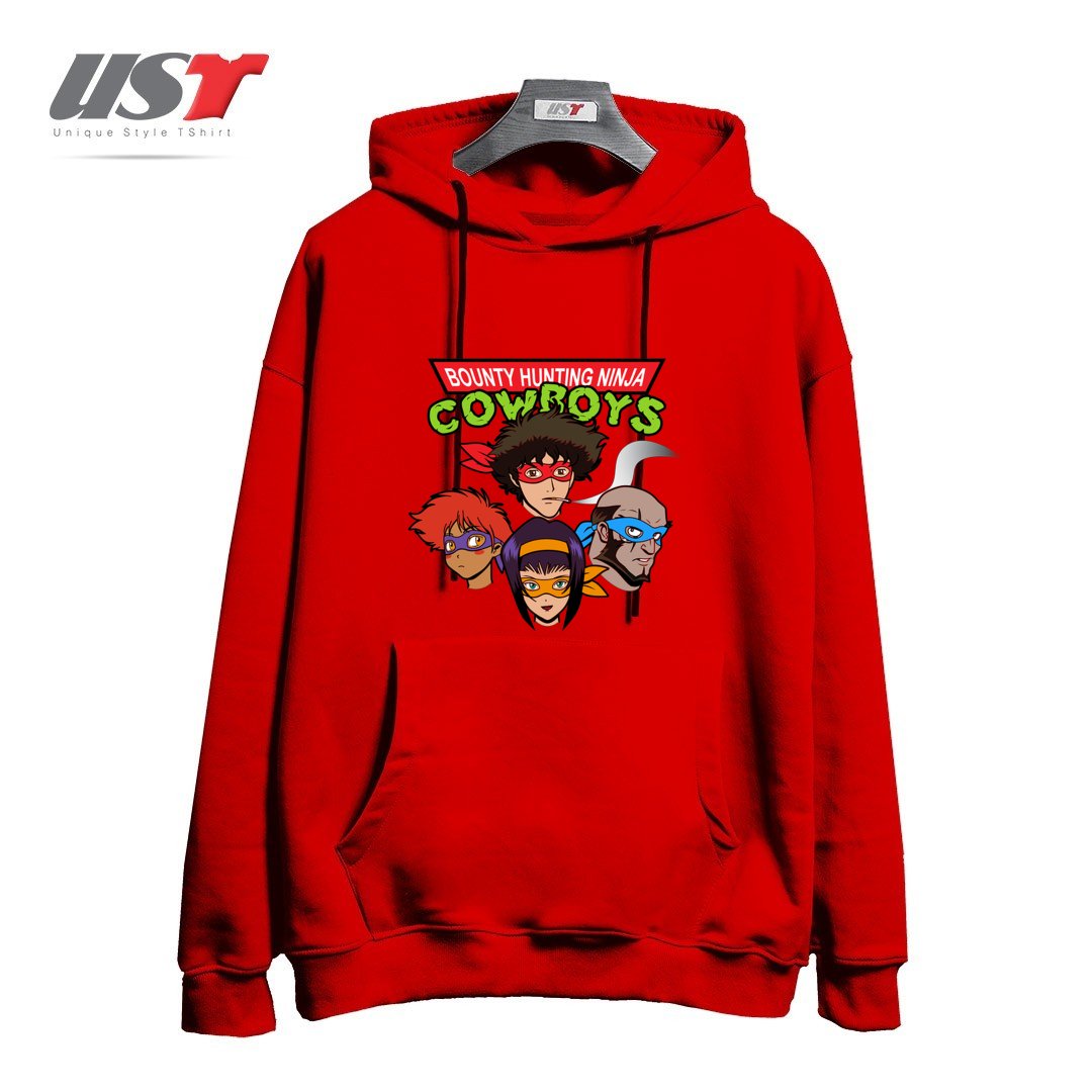 طرح Bounty Hunting Ninja Cowboys هودی اورسایزرنگ قرمز