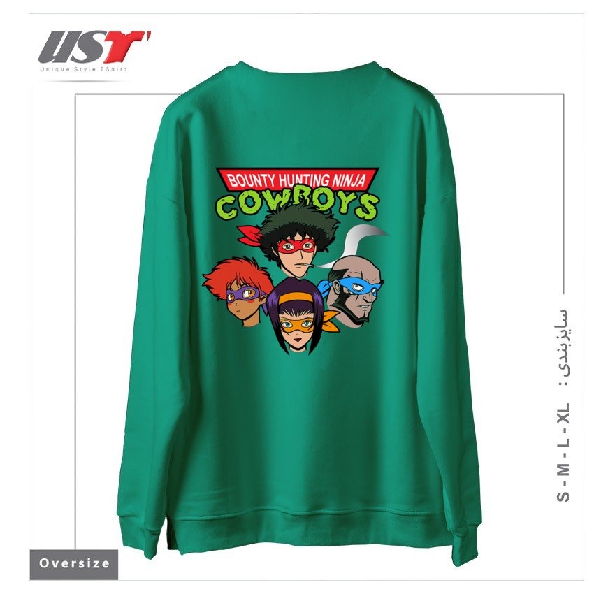 طرح Bounty Hunting Ninja Cowboys سوییشرت اورسایزرنگ سبز سدری