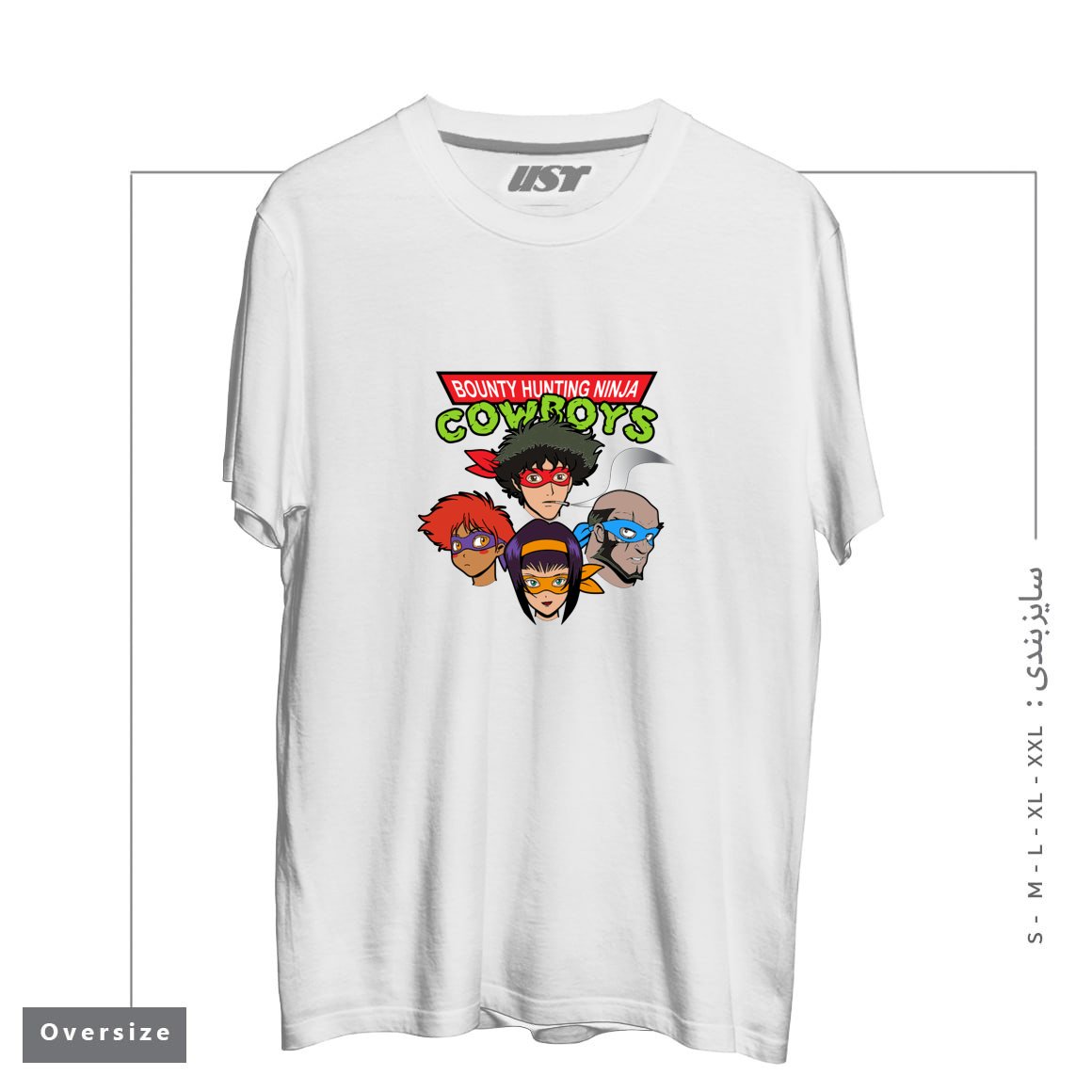 طرح Bounty Hunting Ninja Cowboys تیشرت اورسایزرنگ سفید