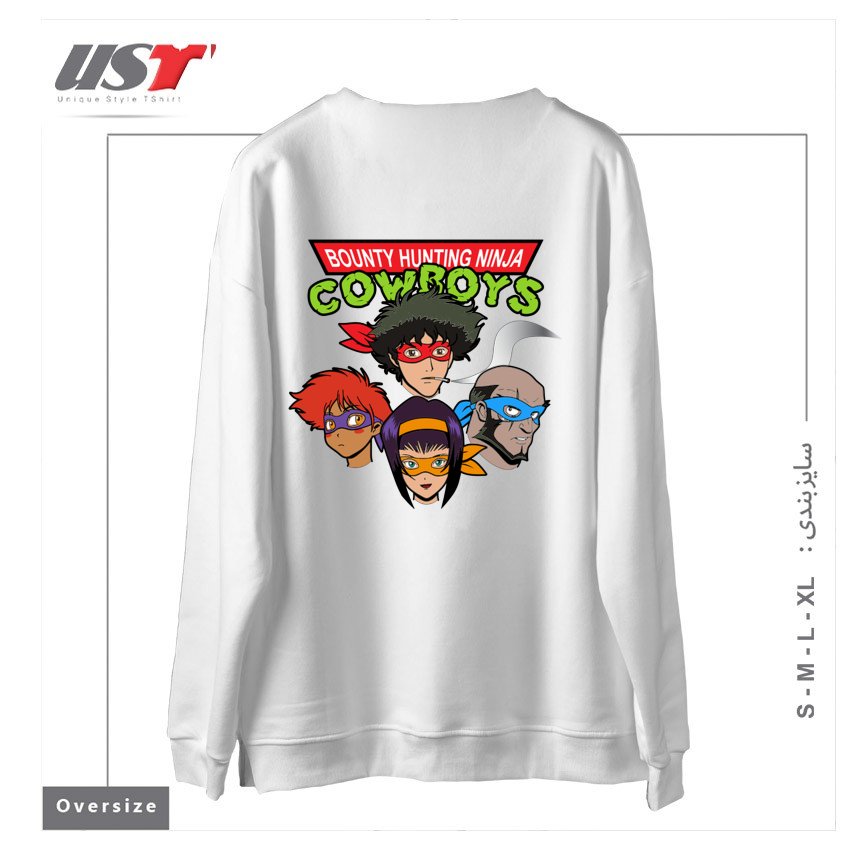 طرح Bounty Hunting Ninja Cowboys سوییشرت اورسایزرنگ سفید