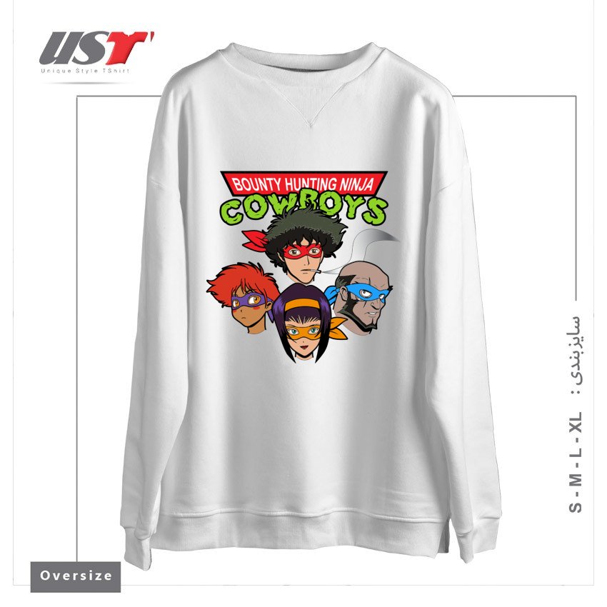 طرح Bounty Hunting Ninja Cowboys سوییشرت اورسایزرنگ سفید