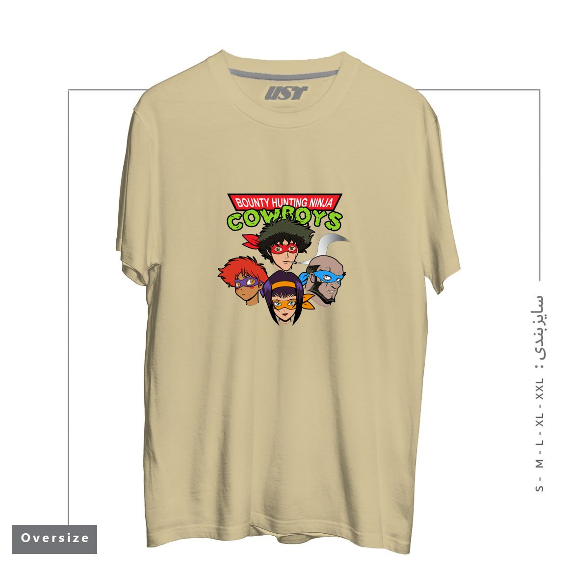 طرح Bounty Hunting Ninja Cowboys تیشرت اورسایزرنگ نخودی
