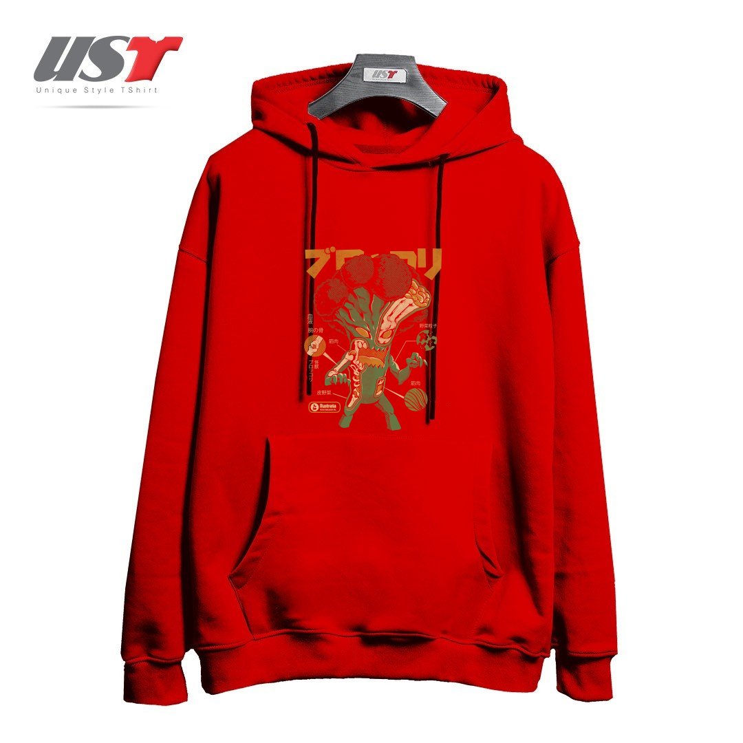 طرح Broccozilla X-ray هودی اورسایزرنگ قرمز