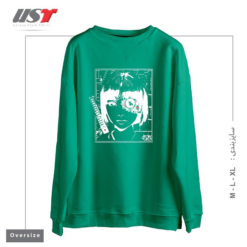 طرح Cyber samurai (Alternative) سوییشرت اورسایزرنگ سبز سدری