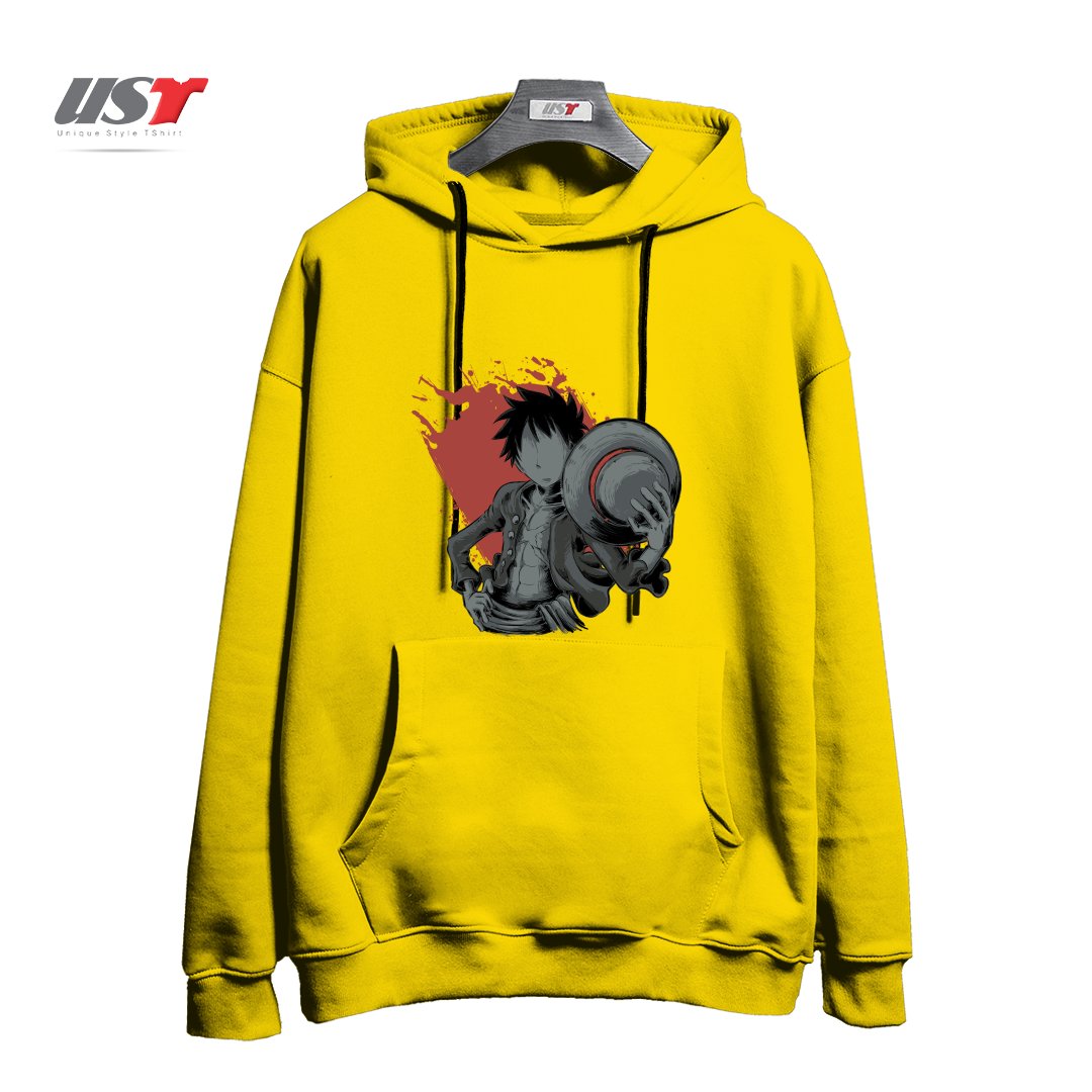 طرح Dark Luffy هودی اورسایزرنگ زرد