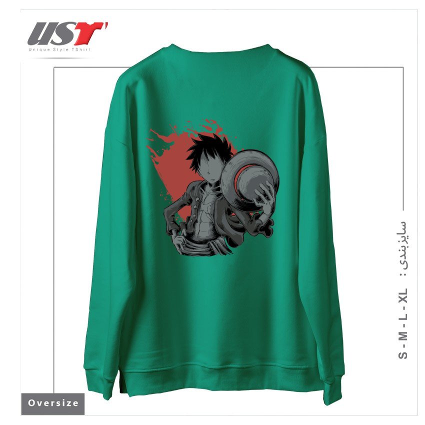 طرح Dark Luffy سوییشرت اورسایزرنگ سبز سدری