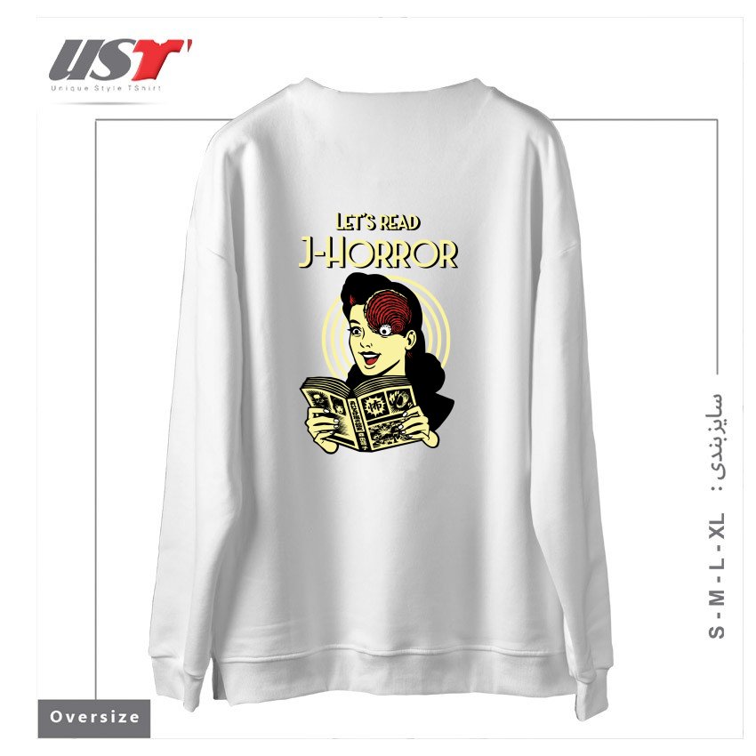 طرح J-Horror سوییشرت اورسایزرنگ سفید