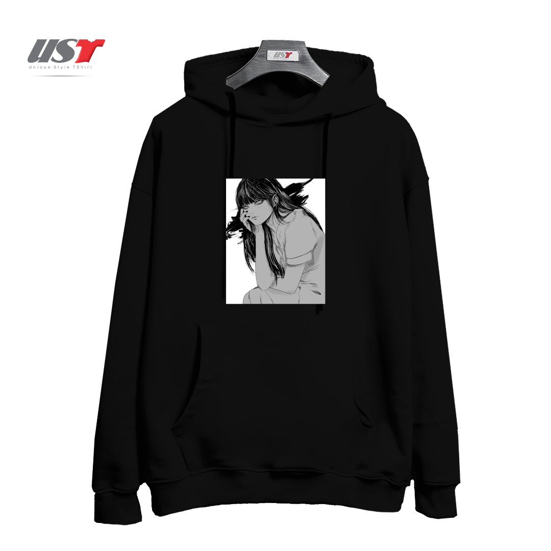 طرح Kanashimi هودی اورسایزرنگ مشکی