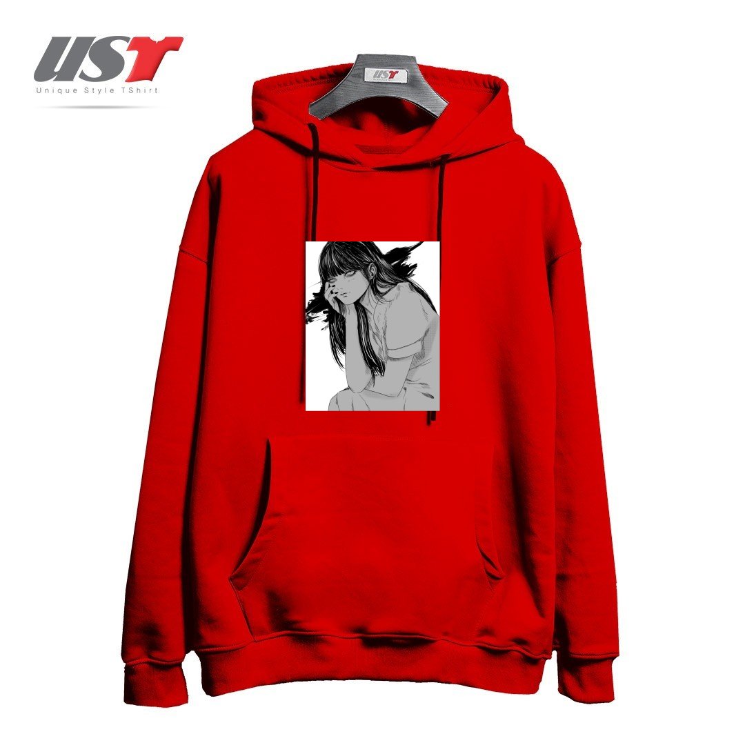 طرح Kanashimi هودی اورسایزرنگ قرمز