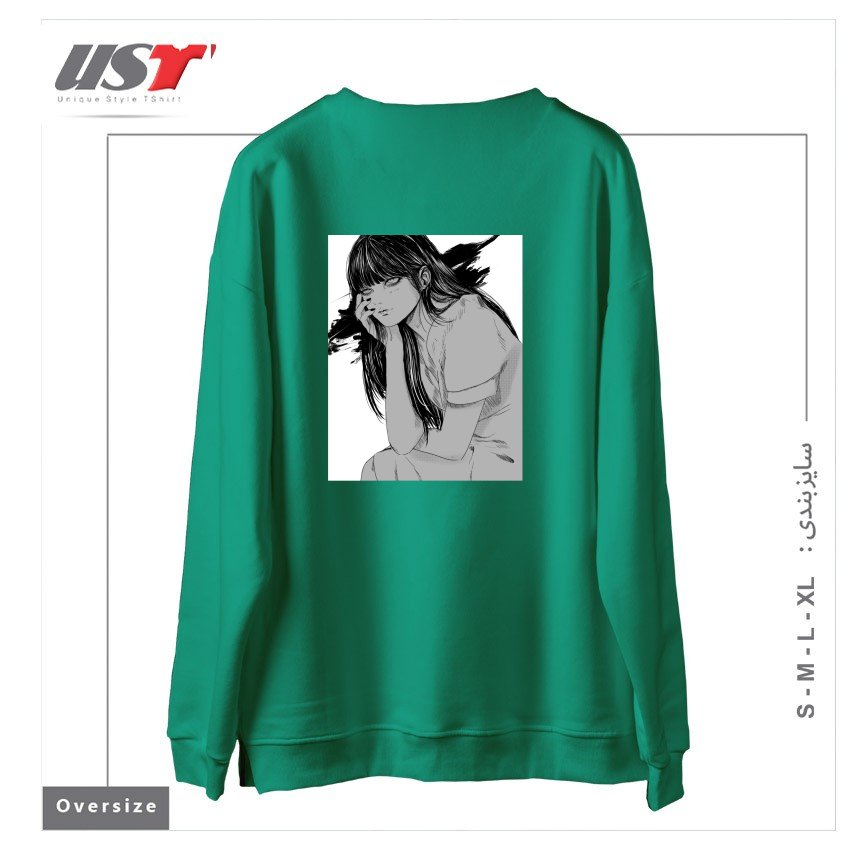 طرح Kanashimi سوییشرت اورسایزرنگ سبز سدری