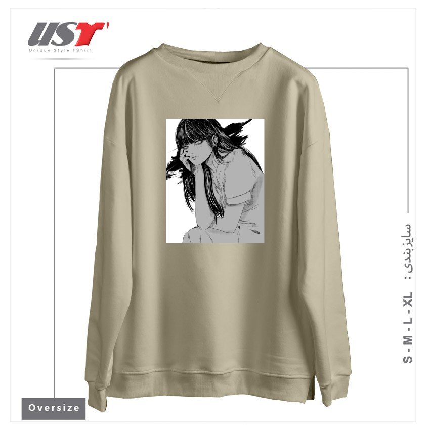 طرح Kanashimi سوییشرت اورسایزرنگ نخودی