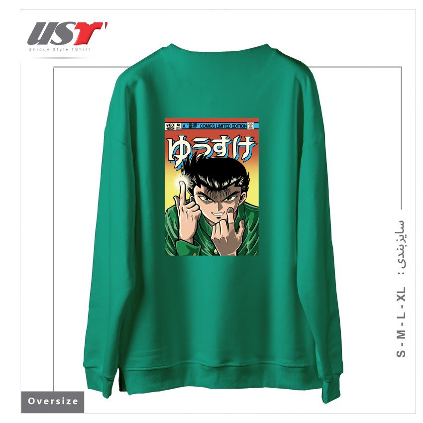 طرح YUSUKE سوییشرت اورسایزرنگ سبز سدری