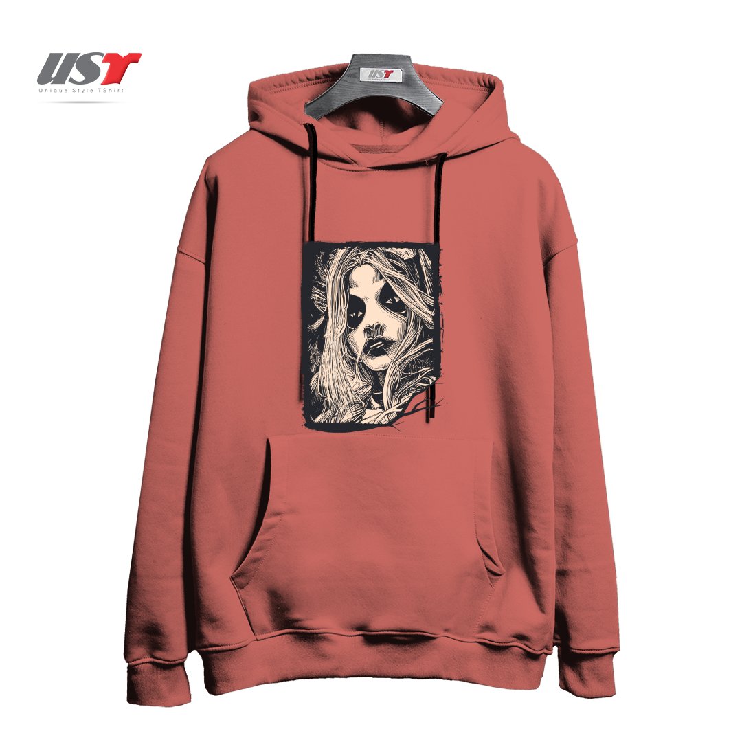 طرح Witch Masks هودی اورسایزرنگ آجری