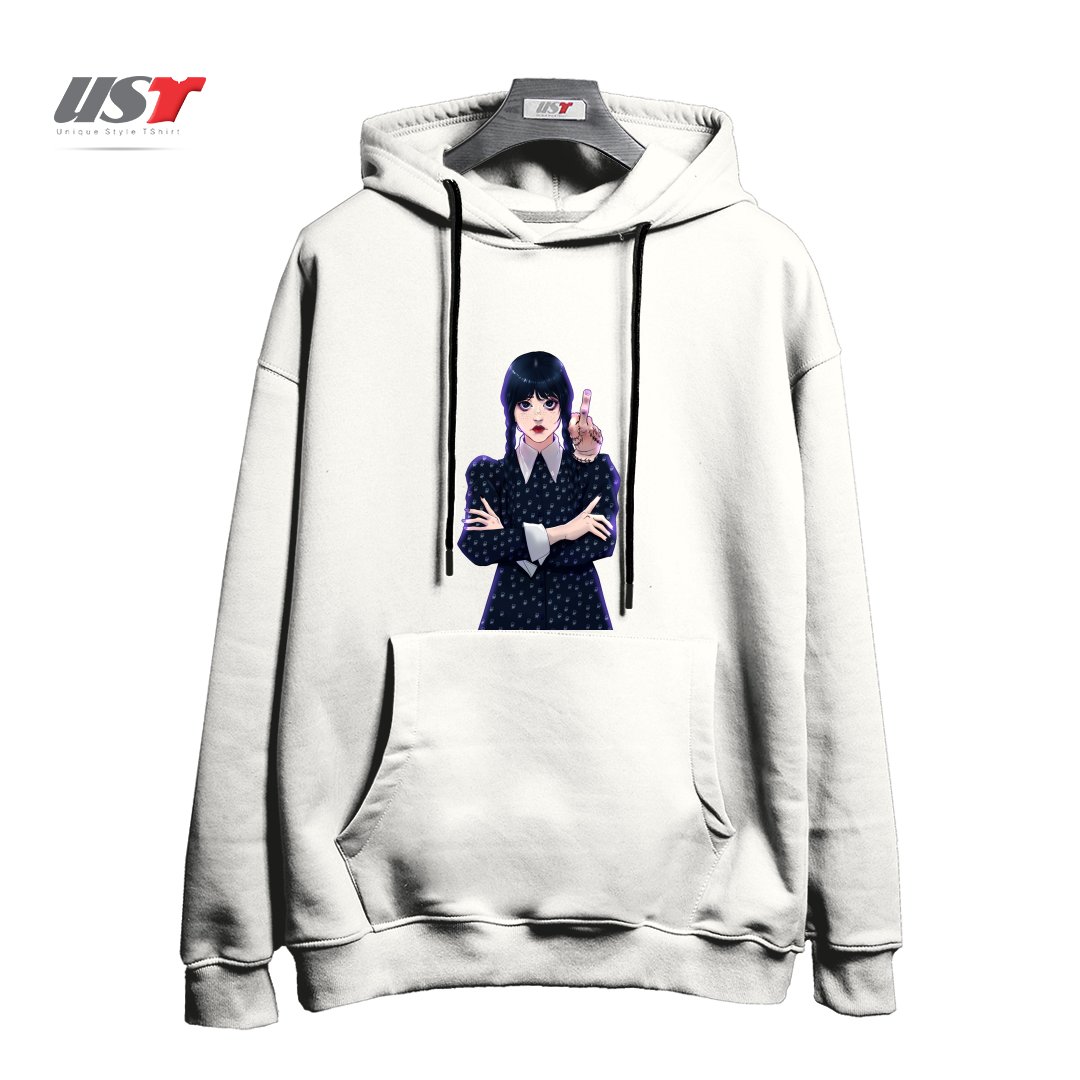 طرح Wednesday هودی اورسایزرنگ سفید