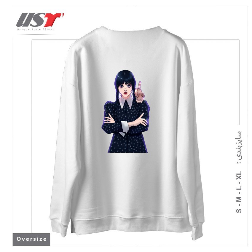 طرح Wednesday سوییشرت اورسایزرنگ سفید