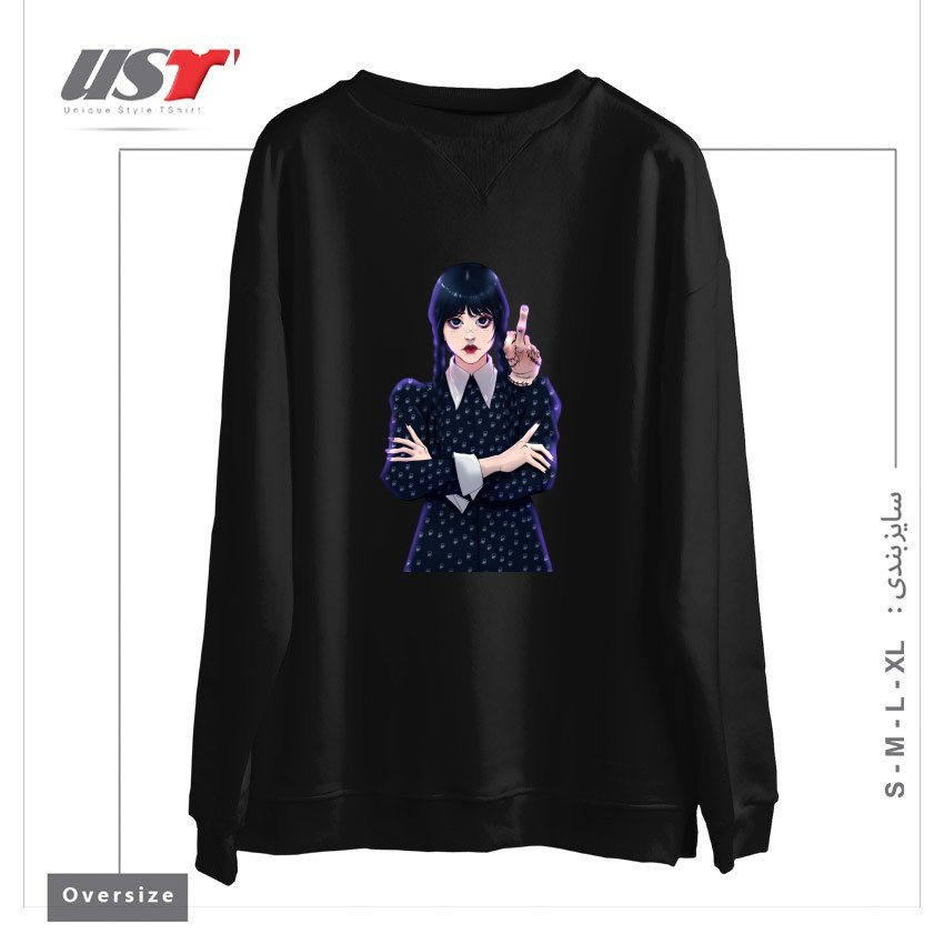 طرح Wednesday سوییشرت اورسایزرنگ مشکی