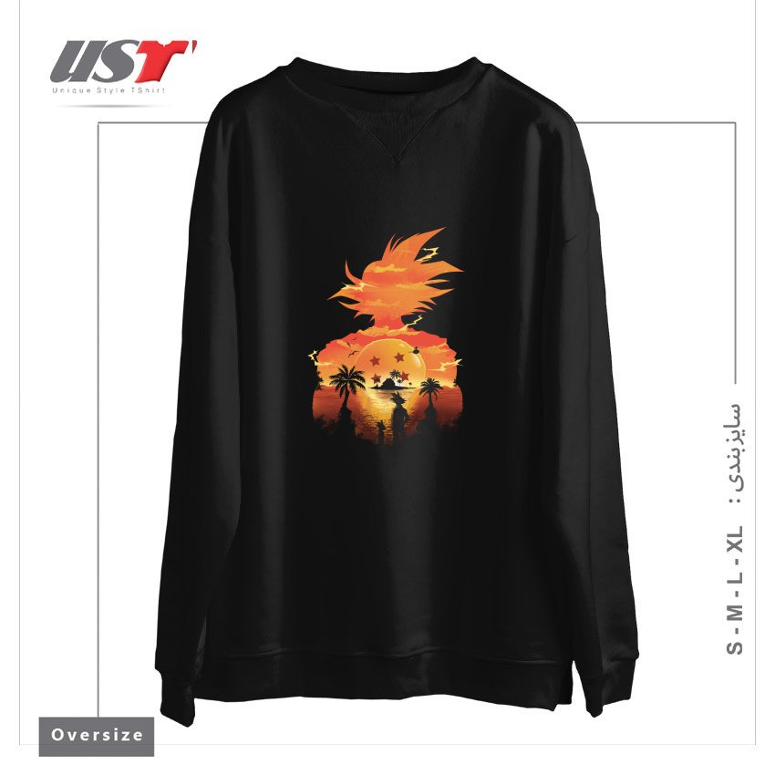 طرح Ukiyo e Super Saiyan سوییشرت اورسایزرنگ مشکی