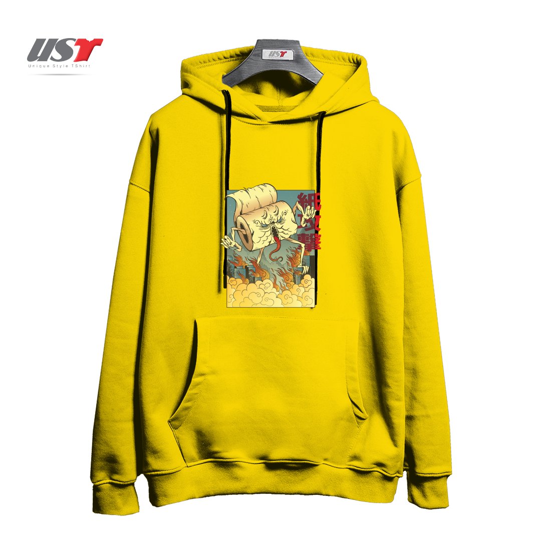 طرح Toilet Paper Monster هودی اورسایزرنگ زرد