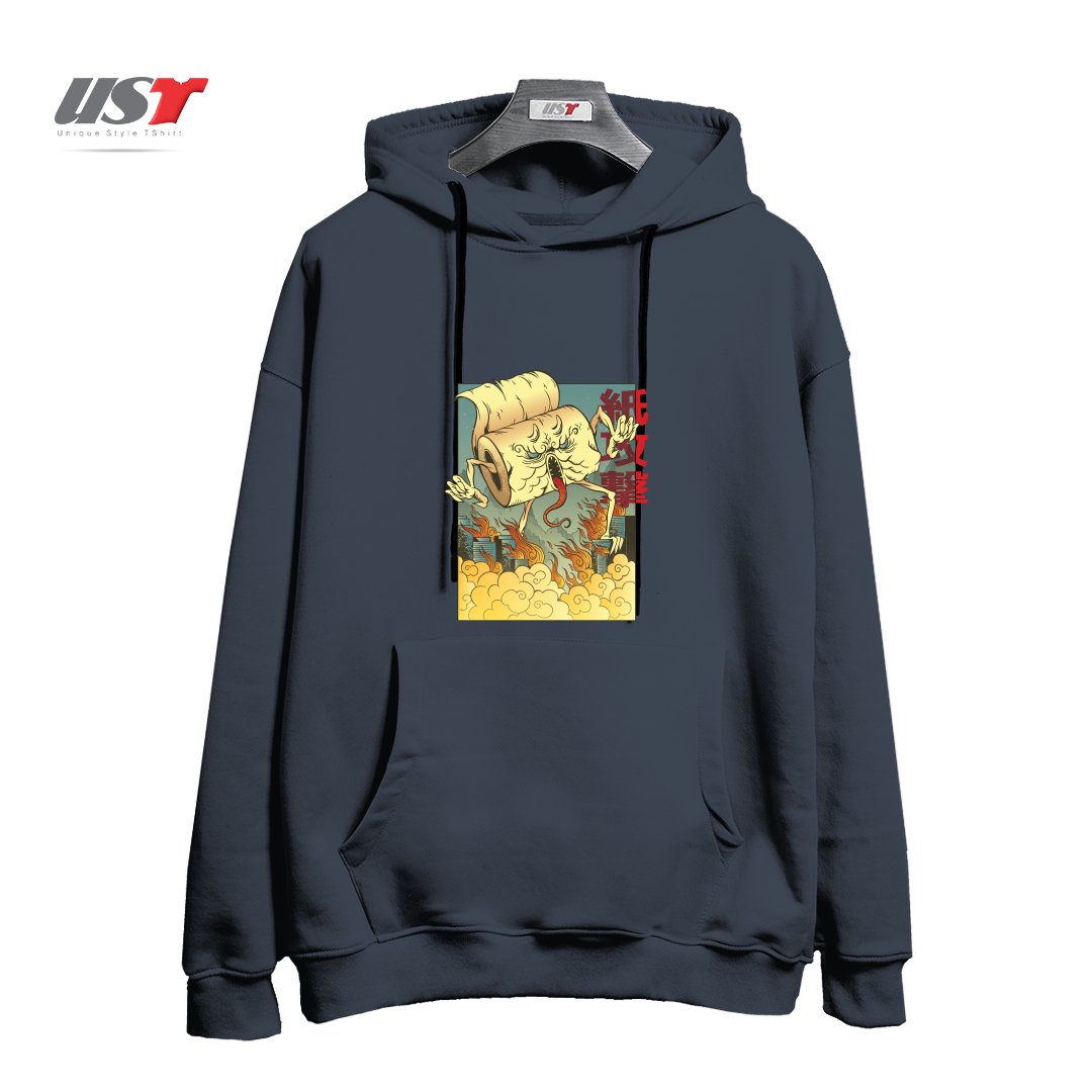 طرح Toilet Paper Monster هودی اورسایزرنگ دودی