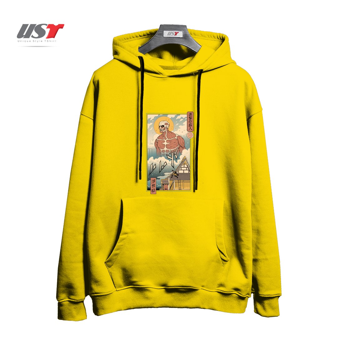 طرح TITAN IN EDO هودی اورسایزرنگ زرد