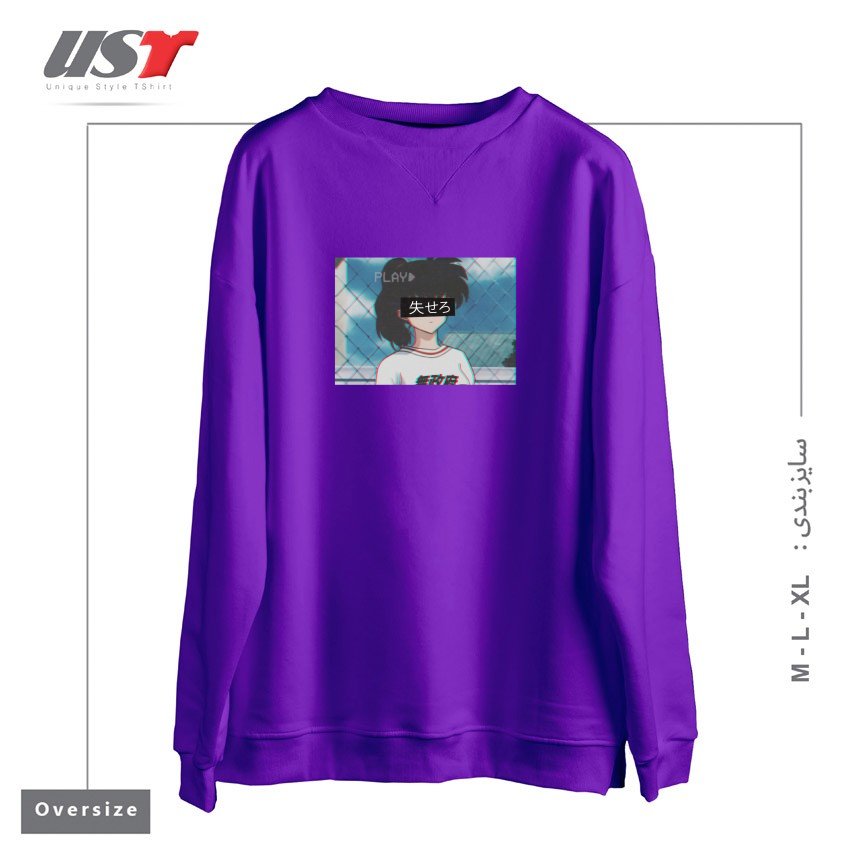 طرح Anime Aesthetic سوییشرت اورسایزرنگ بنفش
