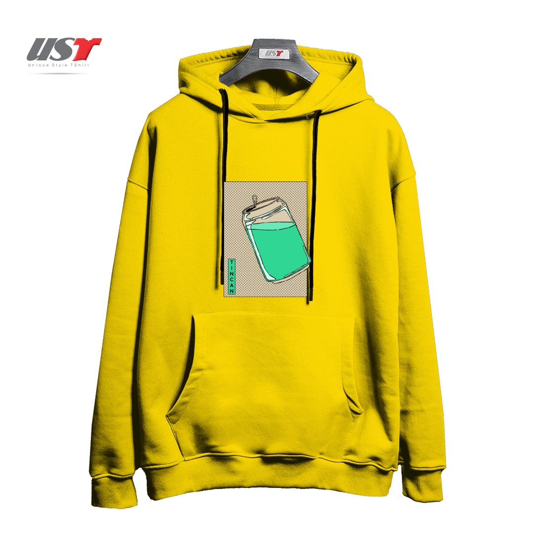 طرح Tin Can Green Drink Vintage Poster Artwork هودی اورسایزرنگ زرد