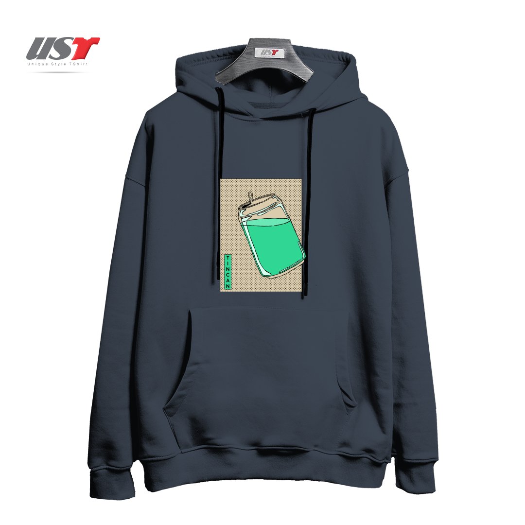 طرح Tin Can Green Drink Vintage Poster Artwork هودی اورسایزرنگ دودی