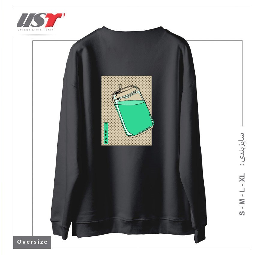 طرح Tin Can Green Drink Vintage Poster Artwork سوییشرت اورسایزرنگ دودی