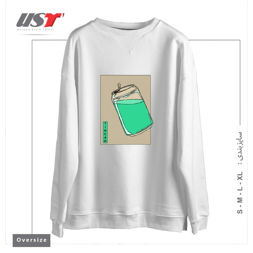 طرح Tin Can Green Drink Vintage Poster Artwork سوییشرت اورسایزرنگ سفید