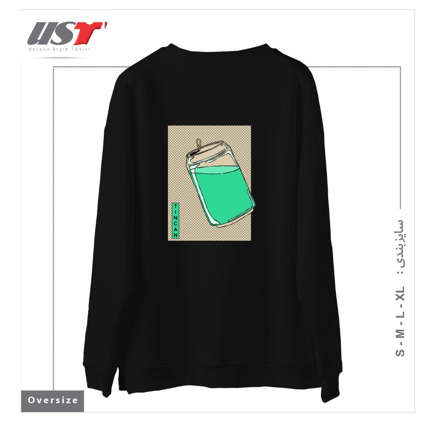 طرح Tin Can Green Drink Vintage Poster Artwork سوییشرت اورسایزرنگ مشکی