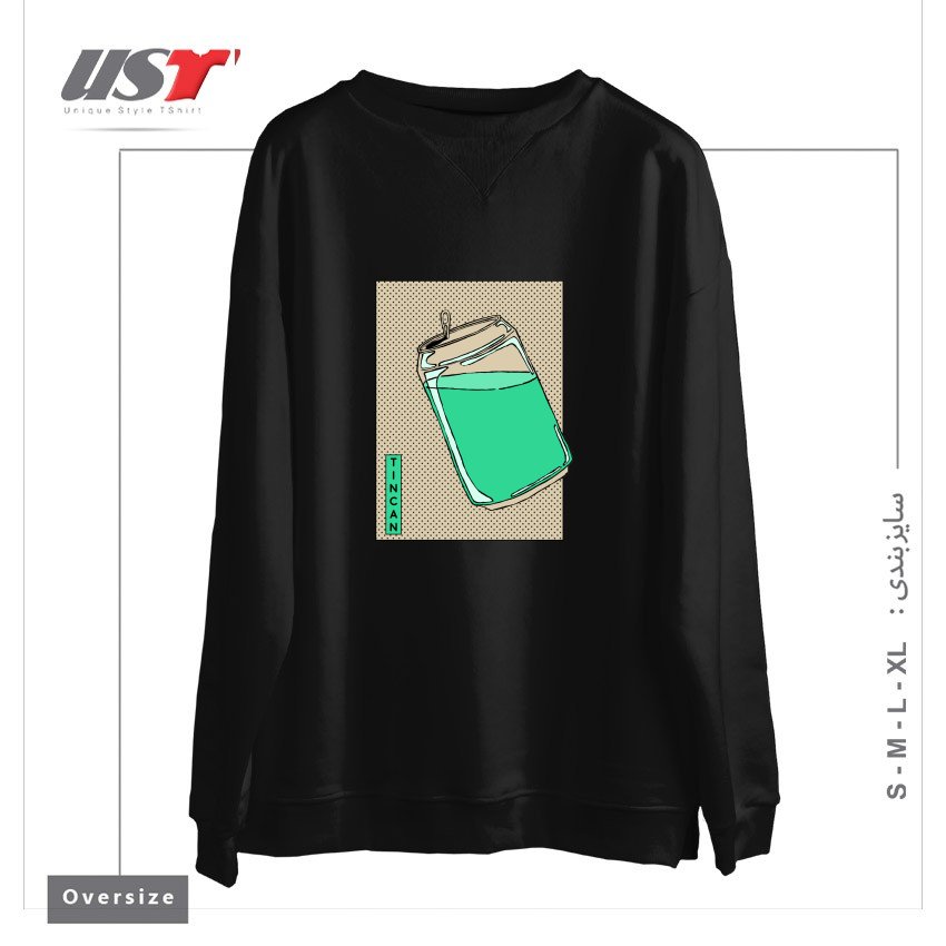طرح Tin Can Green Drink Vintage Poster Artwork سوییشرت اورسایزرنگ مشکی