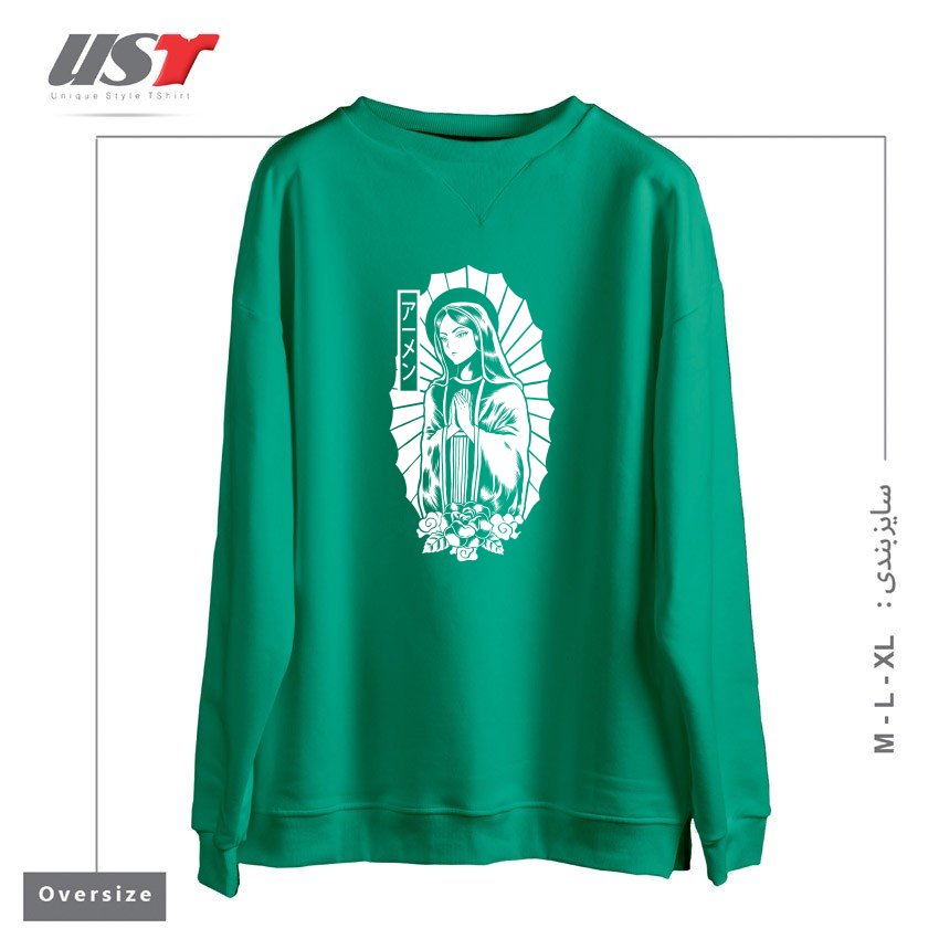 طرح Manga Mary سوییشرت اورسایزرنگ سبز سدری