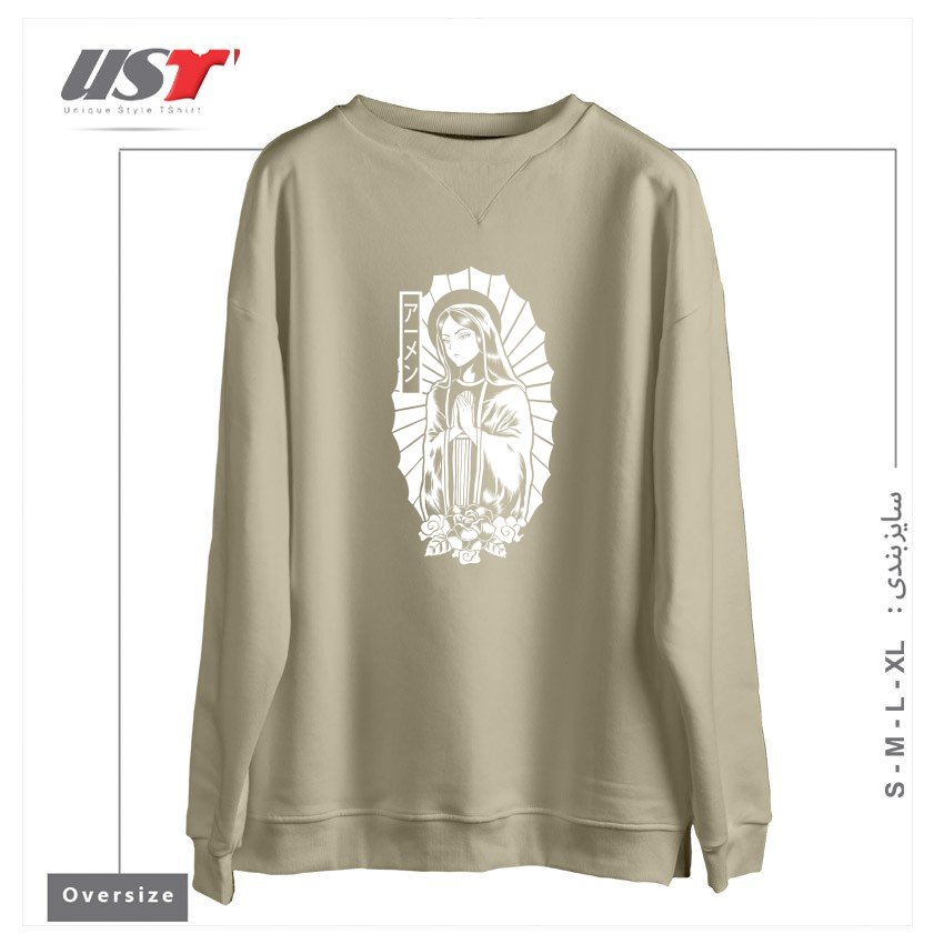 طرح Manga Mary سوییشرت اورسایزرنگ نخودی