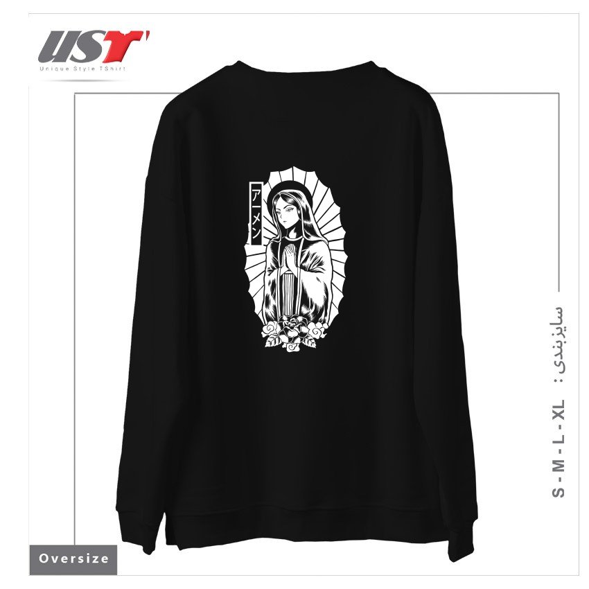 طرح Manga Mary سوییشرت اورسایزرنگ مشکی