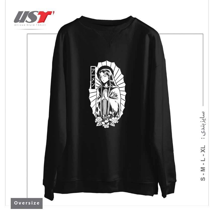 طرح Manga Mary سوییشرت اورسایزرنگ مشکی