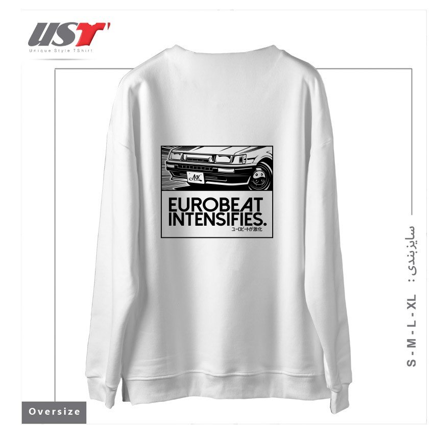 طرح Eurobeat Intensifies سوییشرت اورسایزرنگ سفید