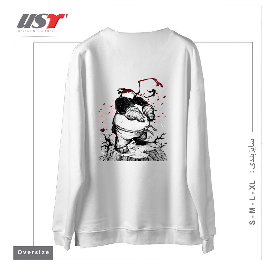 طرح Ninja Panda سوییشرت اورسایزرنگ سفید