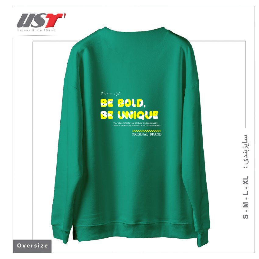 طرح typography 6 سوییشرت اورسایزرنگ سبز سدری