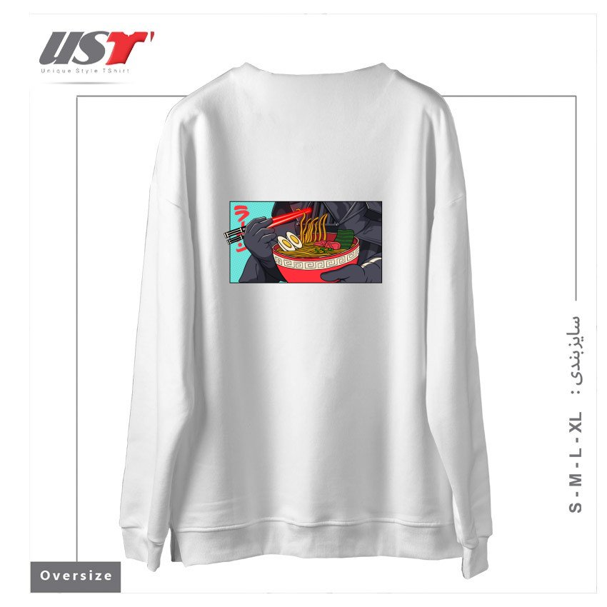 طرح DARTH RAMEN EXTRA SPICE سوییشرت اورسایزرنگ سفید