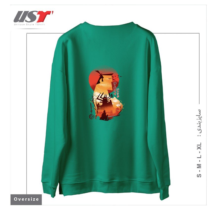 طرح Samurai Ukiyo e سوییشرت اورسایزرنگ سبز سدری